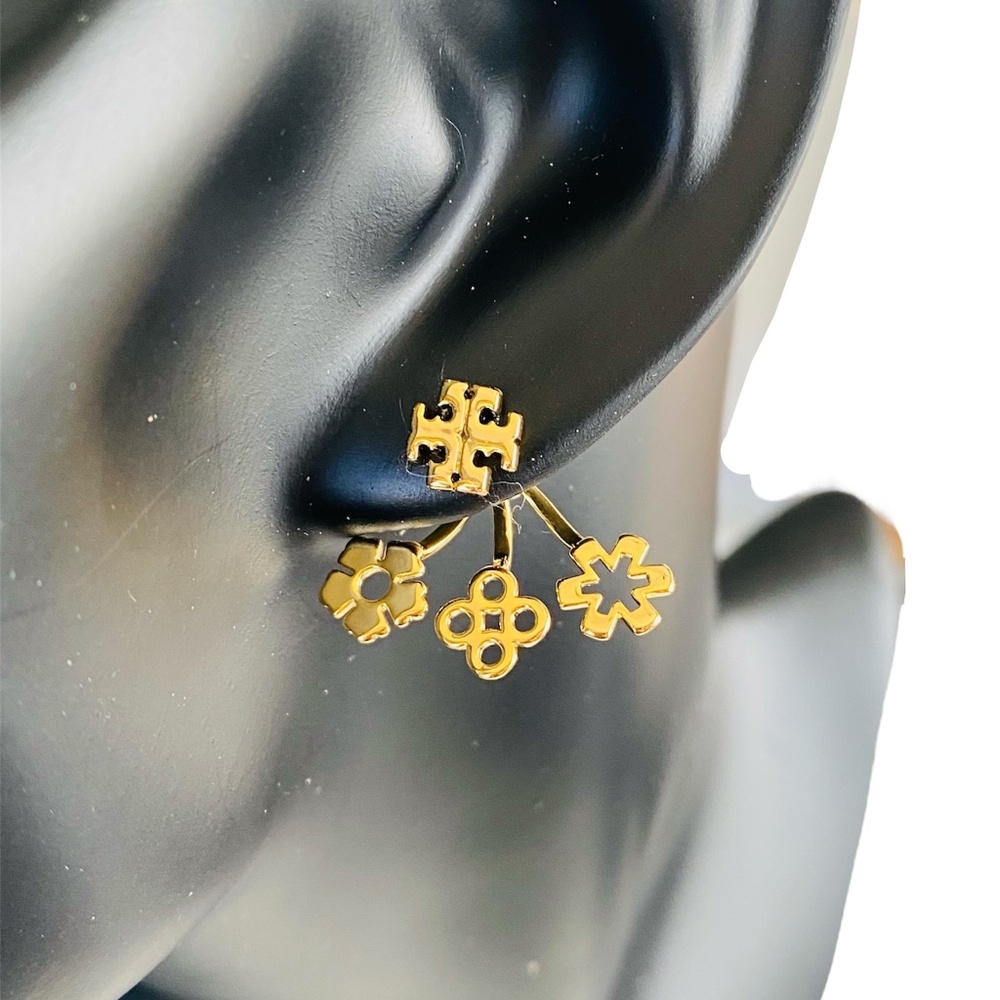 Tory Burch Kira Gold Clover Multi Motif Front Back Earrings Rtl $270+